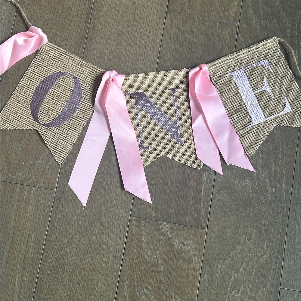 Rustic Pink/purple and Burlap First Birthday Banner